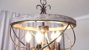 Bella Depot 15.7“ Rustic Chandelier 5-light Distressed Wood Farmhouse Pendant Lighting with Adjustable Metal Chain for Kitchen Island and Hallway