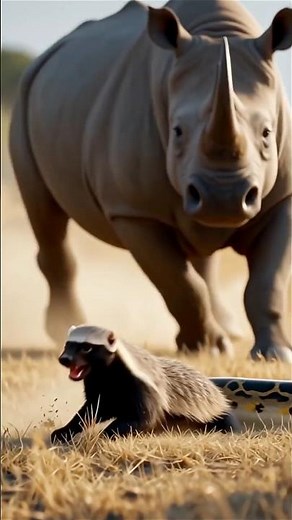 Rhino’s Heroic Charge: Saving the Honey Badger from a Giant Python! #shorts
