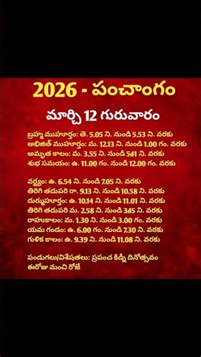 March 12th 2026 panchangam in telugu #shorts #viralshorts #dailypanchangam #march #calendar