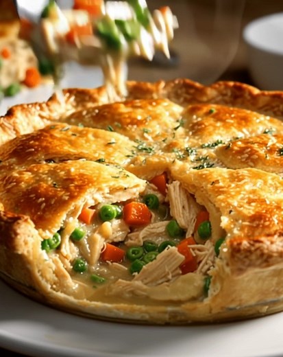 4.2K views · 15 reactions | Easy Classic Chicken Pot Pie Recipe – Family Favorite Dinner Ingredients 2 cups (300 g) cooked chicken breast or thighs, shredded or cubed 1 cup (150 g) diced carrots 1 cup (150 g) frozen peas ...... Full Recipe in Coʍmеոτ  | Rebecca Recipes | Facebook
