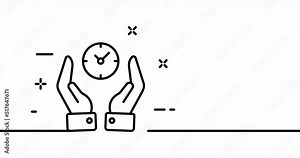 Hands holding clock. Business, work, save your time, employee, schedule. Time management concept. One line drawing animation. Motion design. Animated technology logo. Video 4K