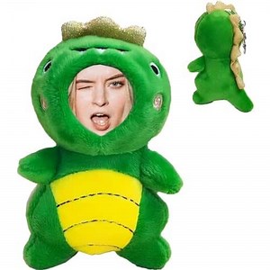 Personalized Dinosaur Stuffed Animal Key Chain – Customizable Dinosaurs Plush Toy, Gift with Your Face Photo,5 inches