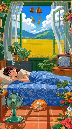 Ghibli Summer Nap 🌾 Cozy Anime Girl & Sleeping Cat | Pure Relaxation