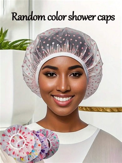 10/3pcs Reusable Waterproof Shower Cap, Bathing Cap, Kitchen Oil-Proof Dust Cap, Random Color Bathroom Shower Cap, Hair Mask Cap, Dyeing Cap, Drying Cap, Oiling Cap, Reusable PEVA Shower Cap, Cherry Print Elastic Waterproof Multi-Function Bathroom Shower Cap For Women Spa Salon, Random Color Shower