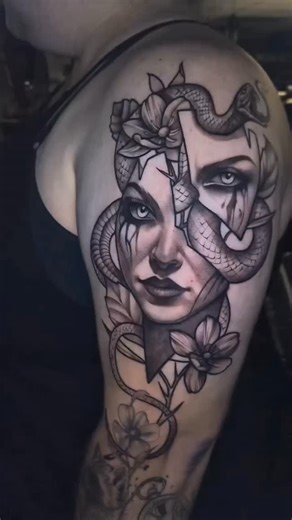 Tattoo by @rikieredustats Trying to catch up on posting, many more to come! Here's a neo style medusa I did on my client a while back Bookings in December available | Black Lantern Tattoo