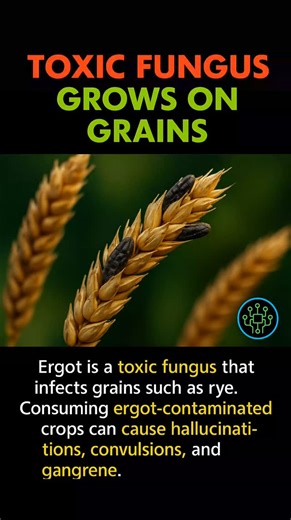 1K views · 16 reactions | Ergot is a toxic fungus that grows on grains like rye and can contaminate entire harvests. ⚠️ Eating ergot-infected grains can cause hallucinations, convulsions, muscle spasms, and even gangrene — making it one of the most dangerous crop fungi in history. #TechFactsHub #FungiFacts #Ergot #FoodSafety #ScienceFacts #Biology #Toxicology #HistoryAndScience | Factspedia | Facebook