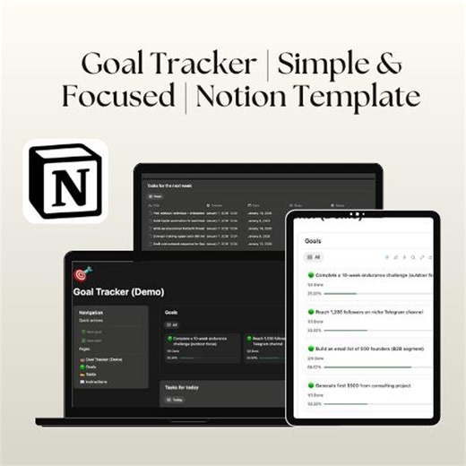 Goal Tracker | Simple & Focused | Notion Template - Etsy