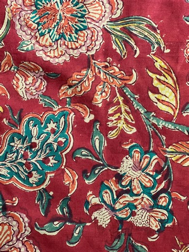 Red Floral Print Cotton Voile Fabric: Indian Hand Block Printed by the Yard - Etsy