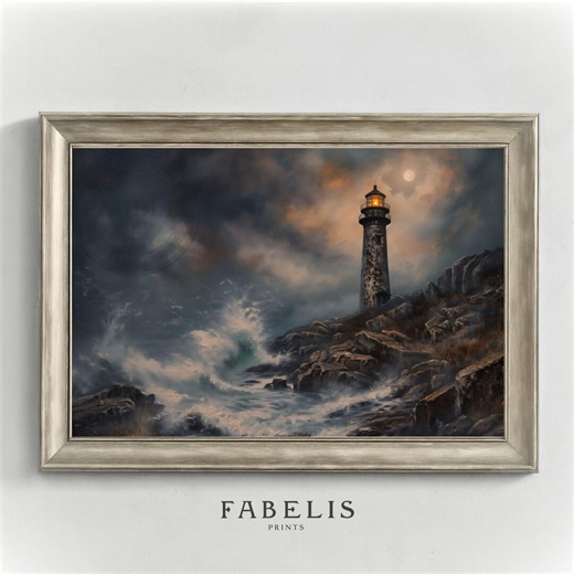 Stormy Lighthouse Seascape • Dark Academia Coastal Wall Art • Dramatic Maritime Painting • Gothic Nautical Artwork • Digital Download - Etsy