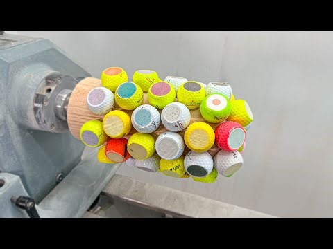 Crazy golf ball transformation on a woodturning lathe