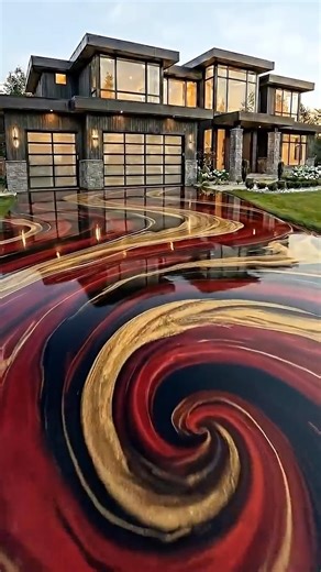 Crimson & Gold Epoxy Driveway?! 😍🔥 #satisfying #relax #modernhome #shortsfeed #shortsviral