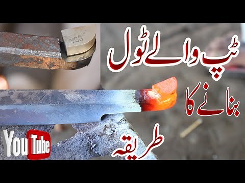 carbide tool making at workshop. brazing carbide tip for lathe machine operation. lathe machine work