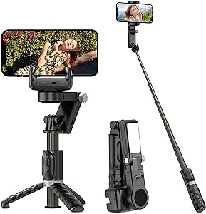 Phone 2-Axis Gimbal Stabilizer, 360°Rotation Face Tracking Phone Tripod with Stand, Selfie Stick with AI Tracker, Magnetic/Built-in Fill Light, iPhone Stabilizer for Video Recording Filming