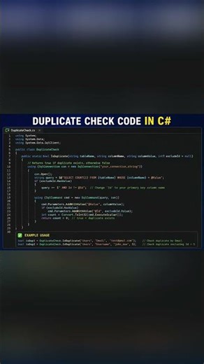 🚀 Duplicate Check Code in C# | SQL Server Validation Tutorial
