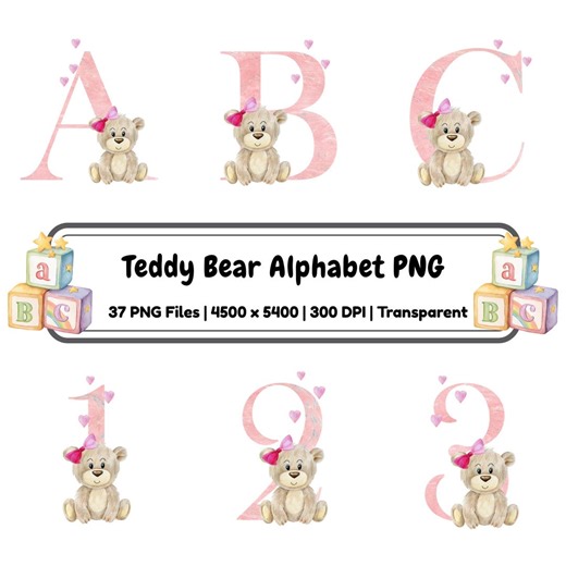 Teddy Bear Alphabet PNG A to Z | Nursery Letters Numbers Set | Baby Learning Printable | Kids - Etsy