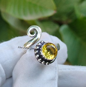 Natural Citrine Ring: 925 Sterling Silver Handmade Boho Design Round Gemstone - Etsy