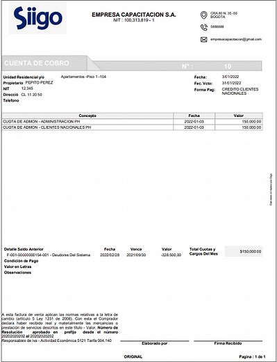 Generación e impresión de facturación - Propiedad horizontal - Portal de Clientes Siigo Software Contable y Administrativo