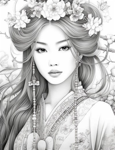 Asian Women Coloring Book: 40  Printable Pages (digital Download) - Etsy