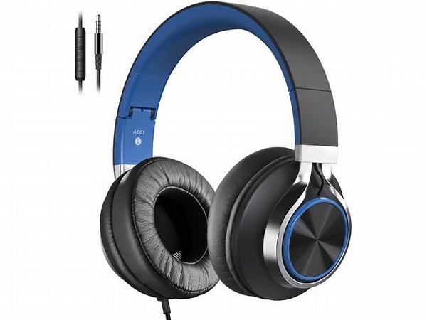 AC01 Over-Ear Headphones Wired, Passive Noise Isolating Corded Stereo Headsets with Mic Volume Control for Adults Teens 3.5mm for Chromebooks, Laptop, Computer, Tablets, Travel (Black Blue) - Newegg.com