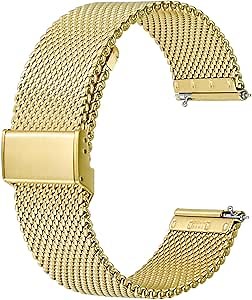 BISONSTRAP Metal Mesh Watch Band for Women and Men, 316L Stainless Steel Woven Watch Strap, 18mm, Gold