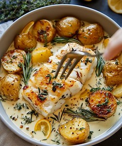 Tender Baked Cod and Yukon Potatoes in a Creamy Rosemary and Lemon Sauce - Recipe in First Coʍmеոτ 👇 Enjoy ❤️👇 | Kitchen Flavors
