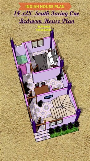 14x28 Detail 3D Floor Plan with Furniture Placement #home #shorts #shortvideo #house #building