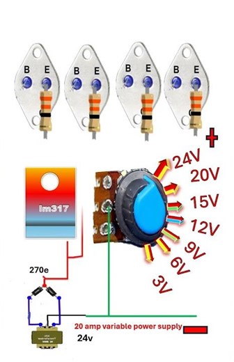 20A Adjustable Voltage Regulator Circuit with 2N3055 Pass Transistor Animation