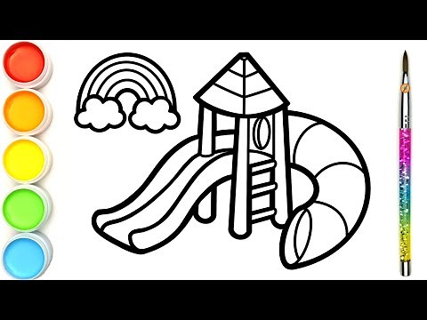 Menggambar dan mewarnai taman bermain untuk anak-anak / Playground coloring page for children