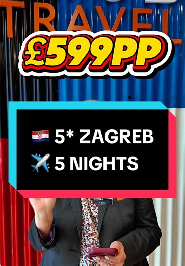 🇭🇷 ZAGREB CITY BREAK 🇭🇷 5★ luxury, autumn dates & unreal value… this one will NOT hang around 👀🔥 📅 4th October 2026 – 5 Nights 💷 From £599pp (  £8pp local hotel tax) ✨ What’s included: ✈️ Return flights from Dublin 🧳 Airport taxes & security charges 🏨 5★ Westin Zagreb – Room Only 🛄 1 small   1 large cabin bag 💺 Reserved seats included 💳 Deposit just £250pp 🛫 Flight Times: Outbound: 16:00 – 19:55 Inbound: 10:40 – 12:45 🌆 Think rooftop bars, historic streets & that perfect autumn ci