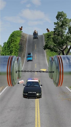 Taxi & Police Car vs Chained Hydraulic Crush #5😱 - BeamNG.drive #beamngdrive