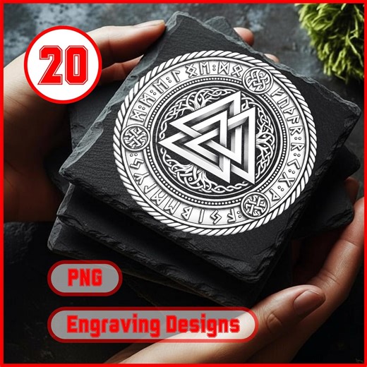 20 Odin & Mjolnir Coaster Designs, Runic Shield Decor Gift Art, Viking Mythology Laser Engraving Collection - Etsy