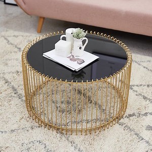 [Hot Item] Modern Luxury Hotel Center Round Gold Metal Frame Coffee Table Glass Top