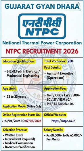 NTPC Recruitment 2026| National Thermal Power Corporation Recruitment | New Vacancy 2026