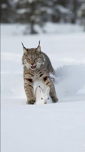 Lynx Hunts Rabbit