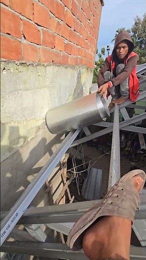 installation of water gutters on the roof of the house #builder #diy #counstruction #roof