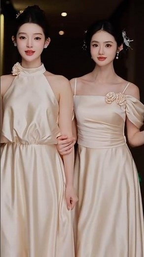 A Line Champagne Bridesmaid Dress Bridal Reception Event Formal Gown