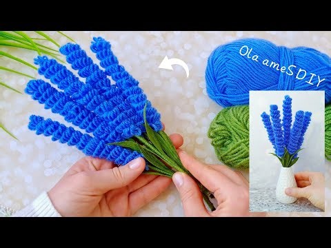 It's so Beautiful 💜🧶 Super Easy Lavender Flower Craft Idea with Yarn - DIY Amazing Woolen Flowers