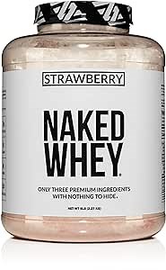 NAKED Strawberry Whey Protein - All Natural Grass Fed Whey Protein Powder + Dried Strawberries + Coconut Sugar- 5lb Bulk, GMO-Free, Soy Free, Gluten Free. Aid Muscle Growth & Recovery - 61 Servings