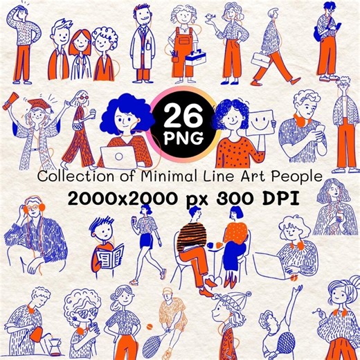 Minimal Line Art People Clipart Bundle, Hand Drawn People Clipart - Etsy