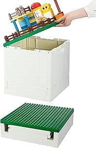 SHIMOYAMA Collapsible Storage Box with Large Building Base for Duplo Blocks, 26 Qt. Foldable Storage Bin (Dark Green)