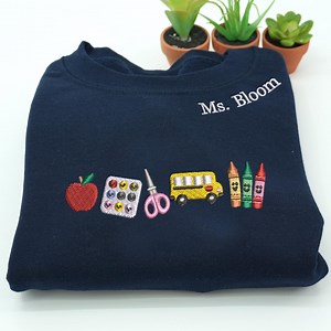 Apple Teacher With Name Embroidered Sweatshirt | Back to School Teacher Sweatshirt | Embroidered Classroom Shirt | Gift for Teacher - Etsy