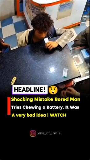 Sole of India | Saurav Kumar Jha on Instagram: "A shocking video from a mobile store shows a man trying to chew a battery, an act that is extremely dangerous. Batteries contain toxic chemicals and can cause serious injuries if damaged or put in the mouth. This clip is being shared only to spread awareness. Please don’t try anything like this — your safety should always come first. This content is shared only for educational purposes to spread awareness. Your safety should always come first. No m