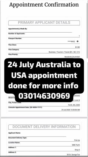Australia to USA appointment l USA appointment l Australia to USA early appointment l US Visa slots