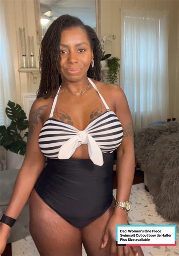 Daci Women’s One Piece Swimsuit Tummy Control Cut out Halter Top front bow Plus Size Swimsuit #daci #plussizeswimsuit #plussizeswim #onepieceswimsuit #womensswimwear