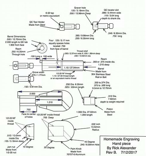 Homemade Hand Engraving Machine Hand-piece drawing Rev. B