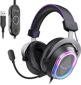 FIFINE H13 PC Gaming Headset for PS5 with Noise Canceling Microphone, Software Control, 7.1 Surround Sound, Customizable RGB, Game/Chat Balance