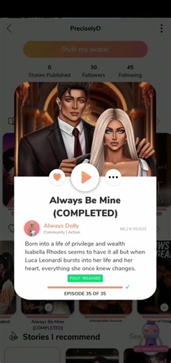 Episode Story: Always Be Mine Author: @alwaysdolly.episode My Personal Review: This Episode story is like a pressure cooker at it is finest that steadily intensifies the more you delve into each chapter. The author presents a series of twists, turns, and emotional highs and lows. This book is truly a must-read. Recommend: Highly #alwaysbemine #alwaysdollyepisode #episodestories #episodeinteractive #preciselyd_episode