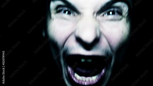 Horror scene screaming man face. Scary evil many faces. Devil