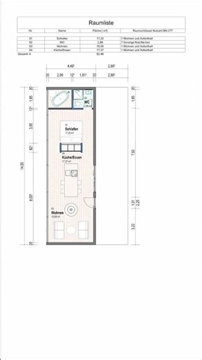 2D Floor Plan with Dimensions | Small House Design 8 (4,4 x 14 m)
