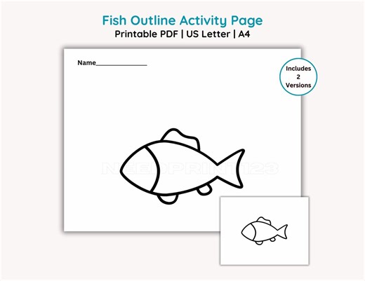 Fish Outline Activity Coloring Page, Fish Template: Printable PDF, US Letter, A4 - Etsy